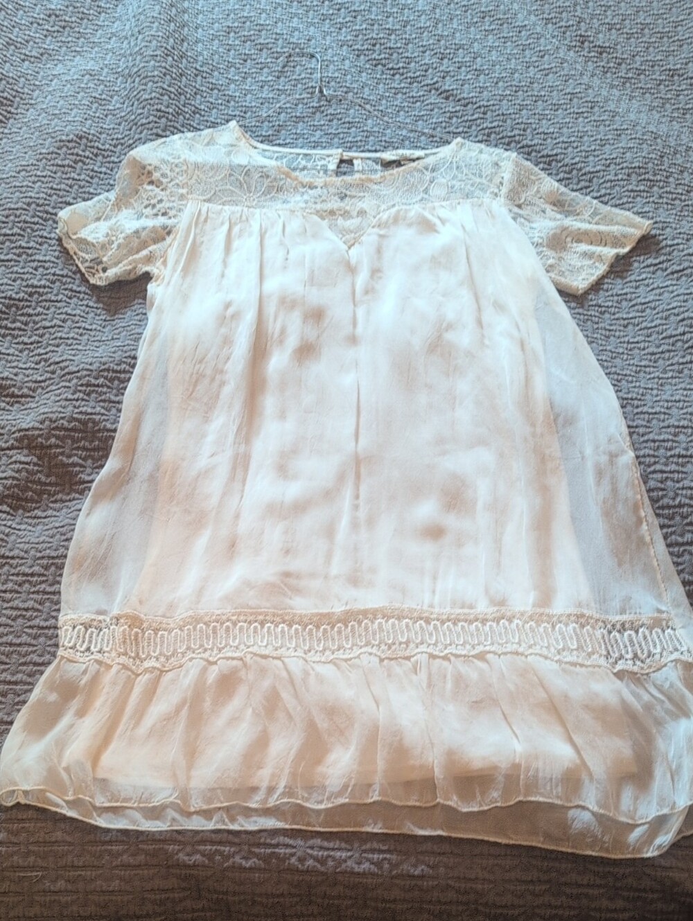 Lace Yoke Ivory Mini Dress - Women